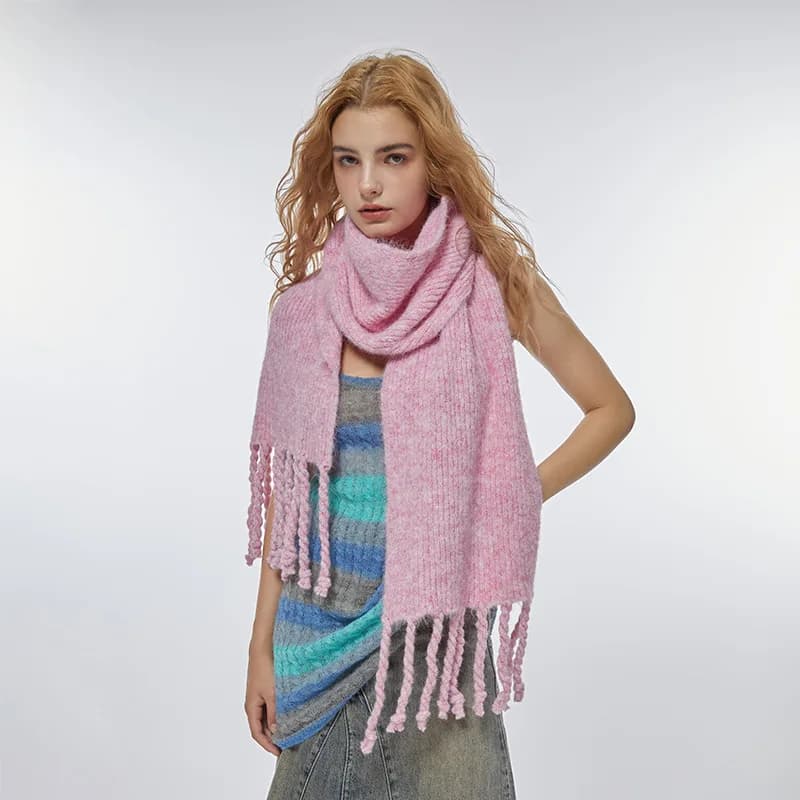2023New Wool Blended Handmade Tassel Warm Women's Scarf with Flower Cladding Solid Knitted Outer Layer with Cold Resistant Shawl