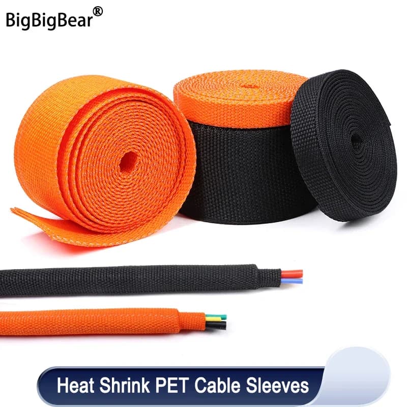 1~50m New Braided Cable Sleeve PET Heat Shrink Tube Insulation Flam Retardant Shrinkable Wrap Sheath Wire Organizer Protection
