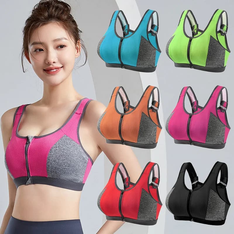 Custom Sports Bra Women's Front Zip Sports Bras Wireless High Impact Shock Absorbing Encapsulation Yoga Running