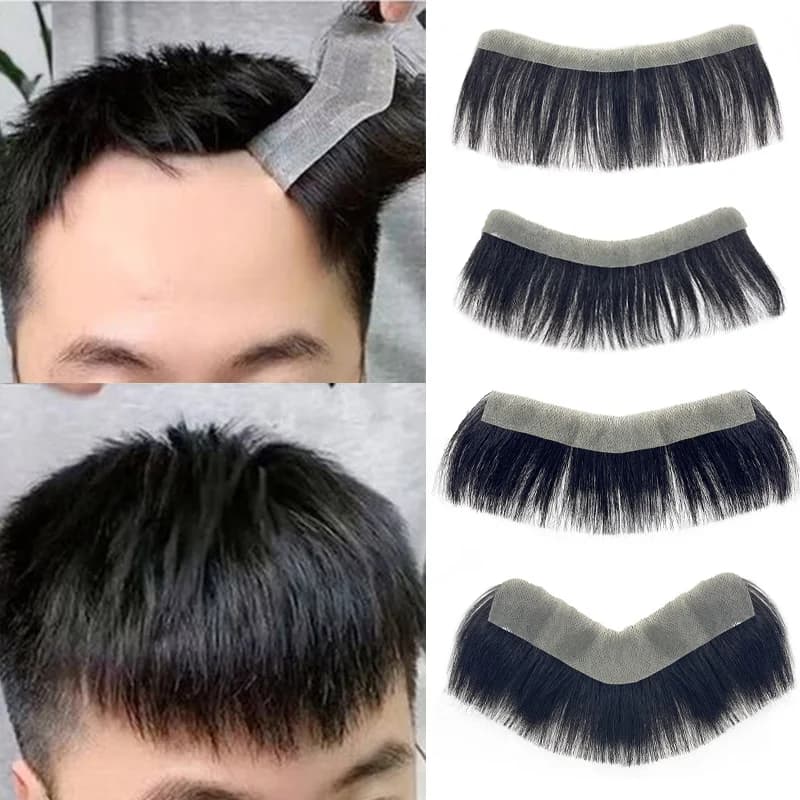 100% Human Hair Men PU V Loop Front Toupee Carefully Prune Natural Hairline Wigs Remy Hair Replacement Straight Hairpiece
