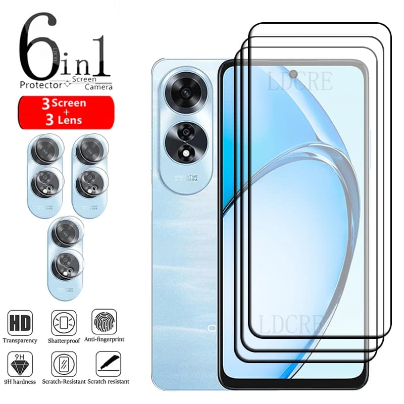 6-in-1 For OPPO A60 Glass For OPPO A60 Tempered Glass 9H HD Protective Full Cover Glue Screen Protector OPPO A 60 A60 Lens Glass