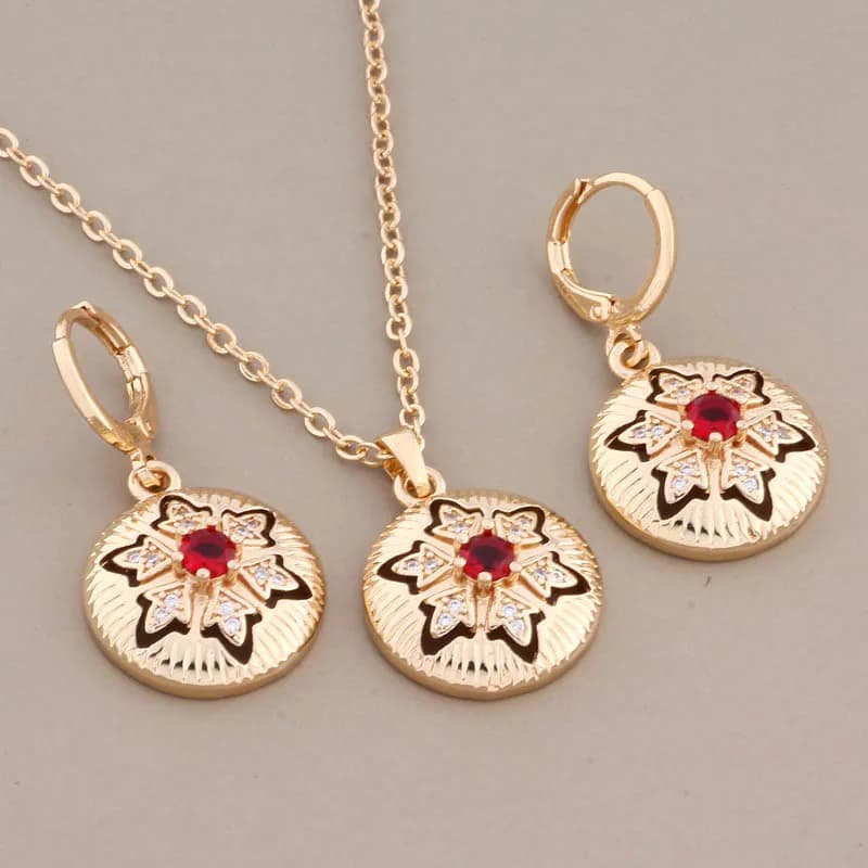 Hot Gold Color Jewelry Sets For Women Luxury Round Necklaces And Earrings Fashion Natural Zircon Vintage Earring Daily Jewelry