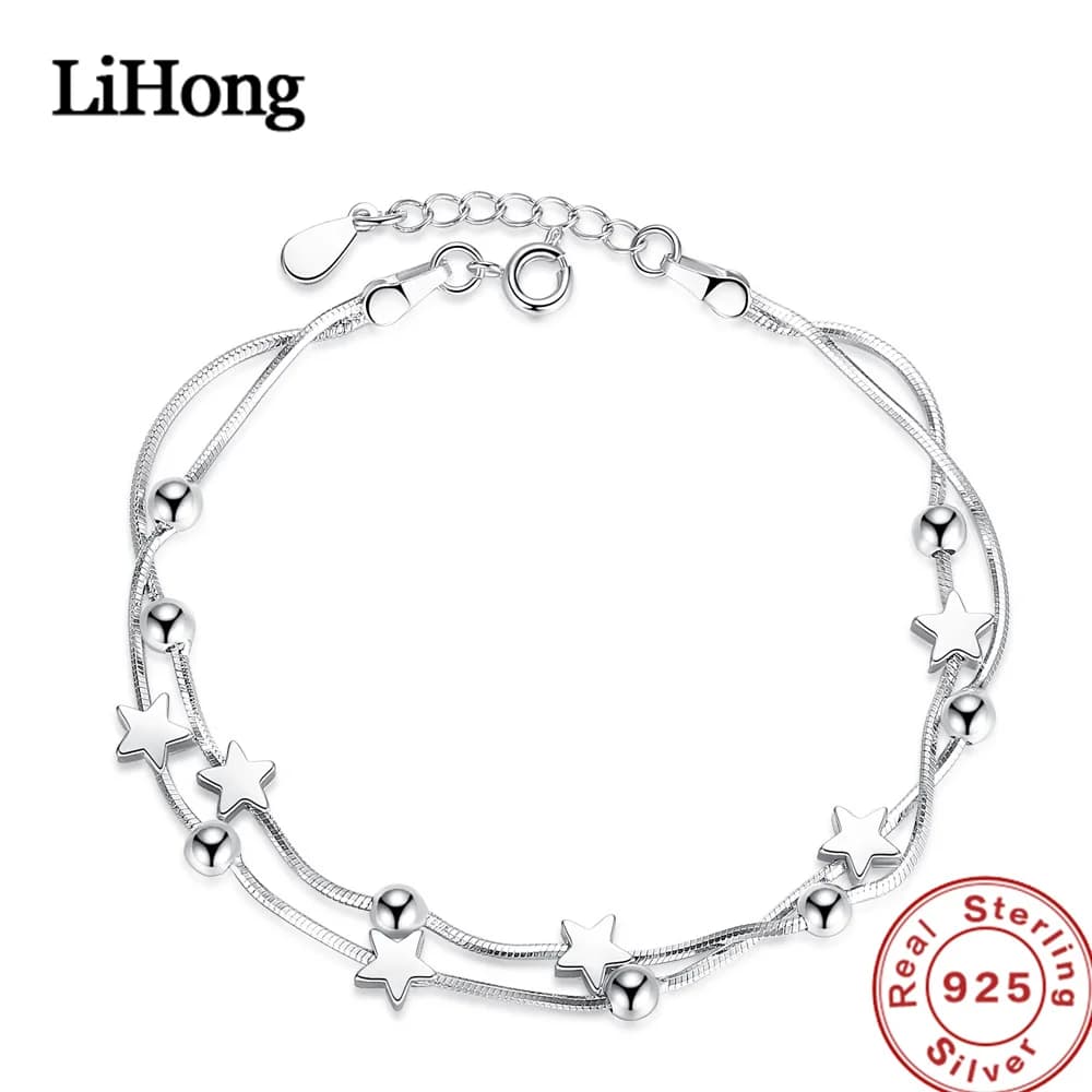 925 Sterling Silver Bracelet Pentagram Square Sugar Ball Bead Bracelet For Woman Engagement Wedding Charm Jewelry