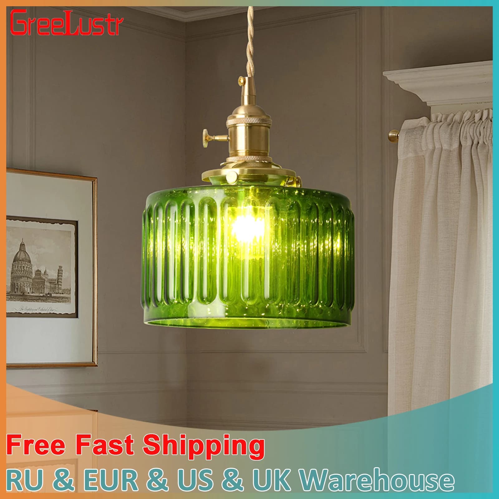 Led Green Pendant Light Nordic Chandelier Hanging Ceiling Lamp Fixture Living Dining Room Kitchen Island Retro Home Decor Lustre