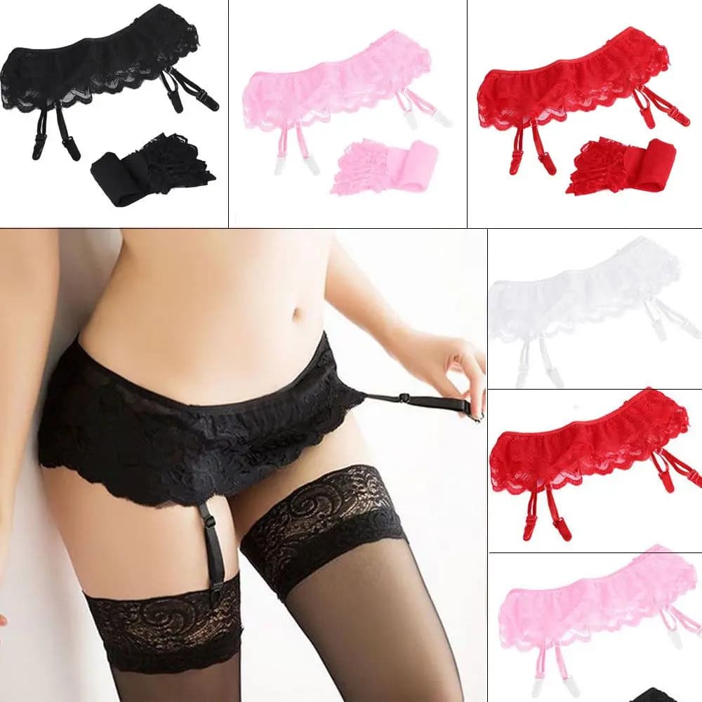 Womens Sexy Hot Lace Top Thigh-Highs Stockings Socks+Suspender Garter Belt