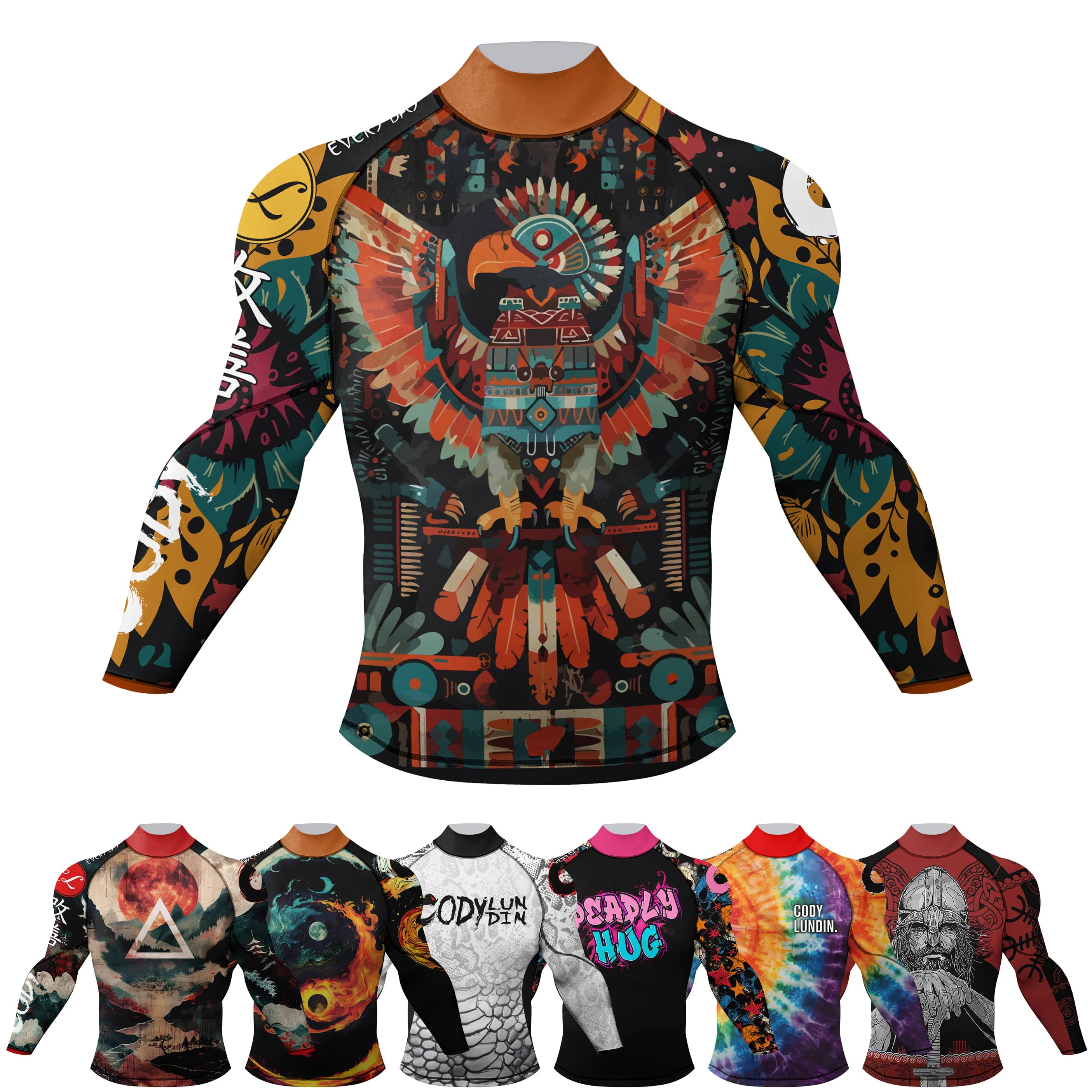 Cody Lundin Mock Neck Men Compression Long Sleeve Fitness Shirt Grappling Boxing Jersey, MMA Jitsu BJJ Rash Guard With Anti Slip
