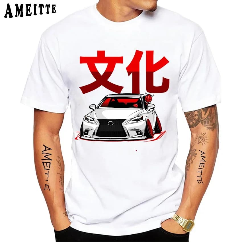 New Summer Men Short Sleeve Japanese Culture - LS Classic T-Shirt Funny Car White Casual Boy Tees Man Top