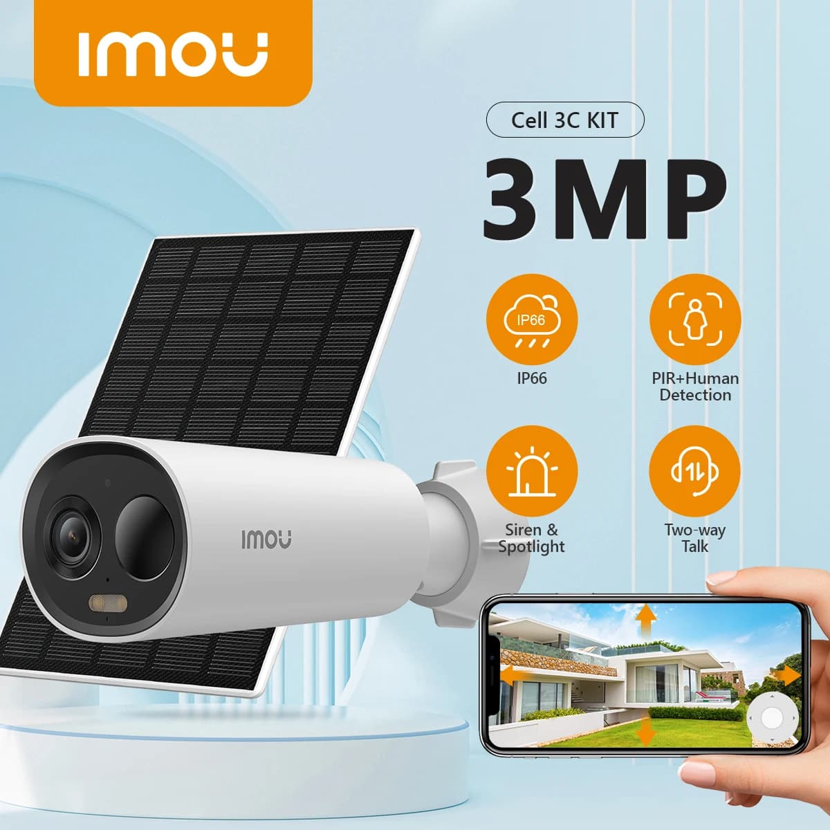 IMOU Cell 3C with Solar Panel Set 2K WiFi Camera 5000mAh Battery Wireless IP66 Smart Color Night Vision Home Security Camera