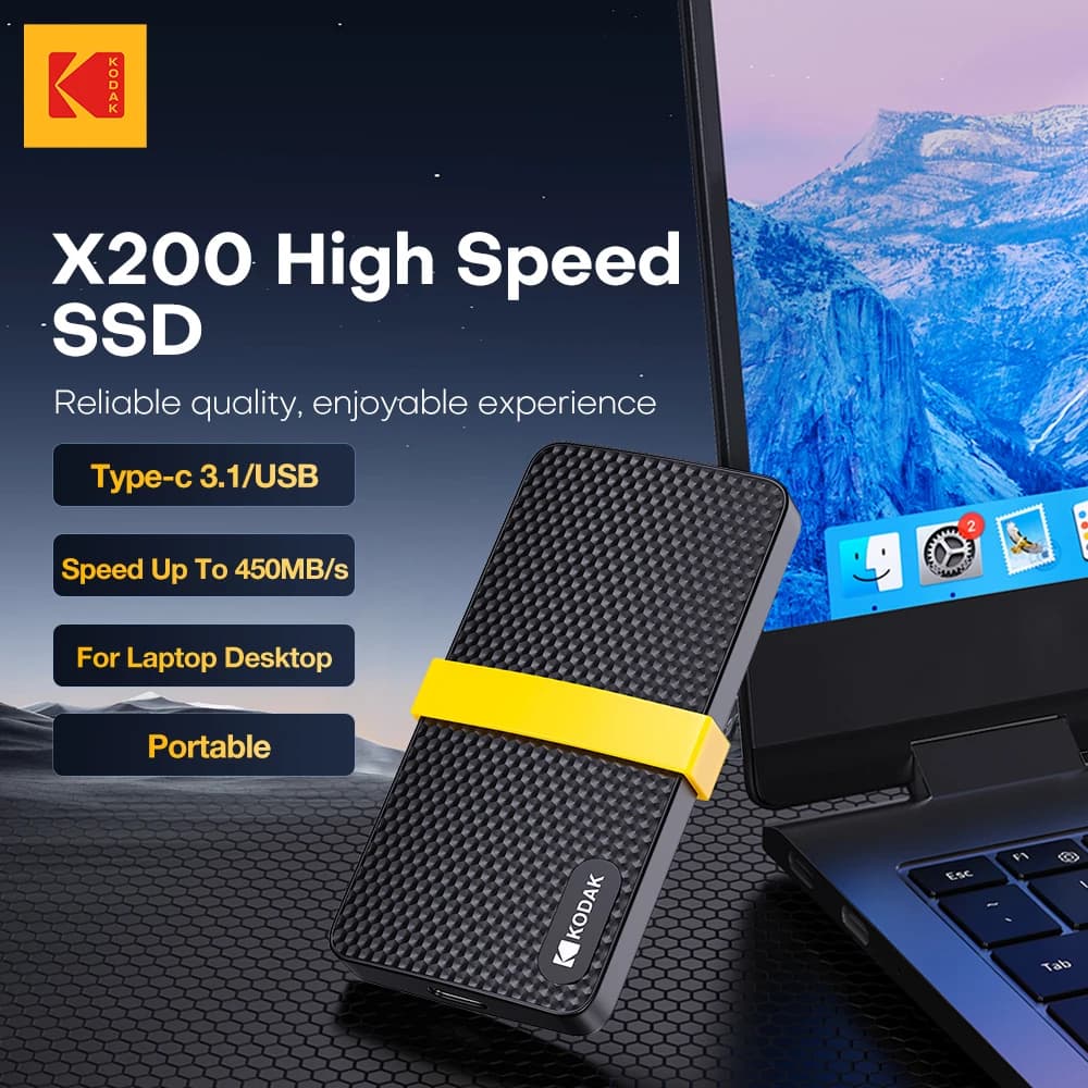 Kodak X200 Portable SSD 2TB 1TB USB 3.1 Type C External Drive Hard Disk 512GB 256GB Solid State Drive For PS4 Laptop Macbook PC