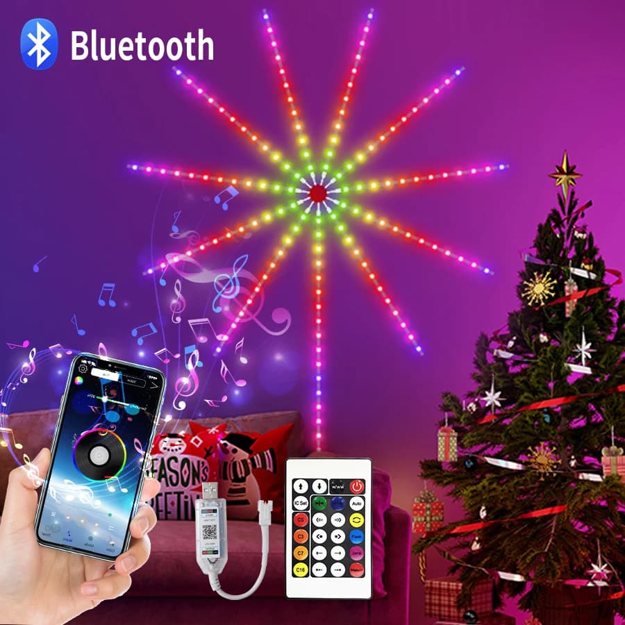 Led Fireworks Strip Light RGB Tape USB Bluetooth App Remote Control Sound Activated Music Sync Dream Color Christmas Room Decor