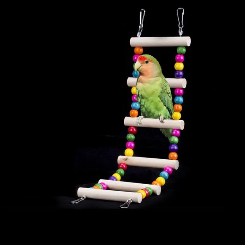 Natural Wood Birds Pets Parrots Ladders Climbing Toy Hanging Colorful Balls Parrot Toys for Conures Parakeets Cockatiels