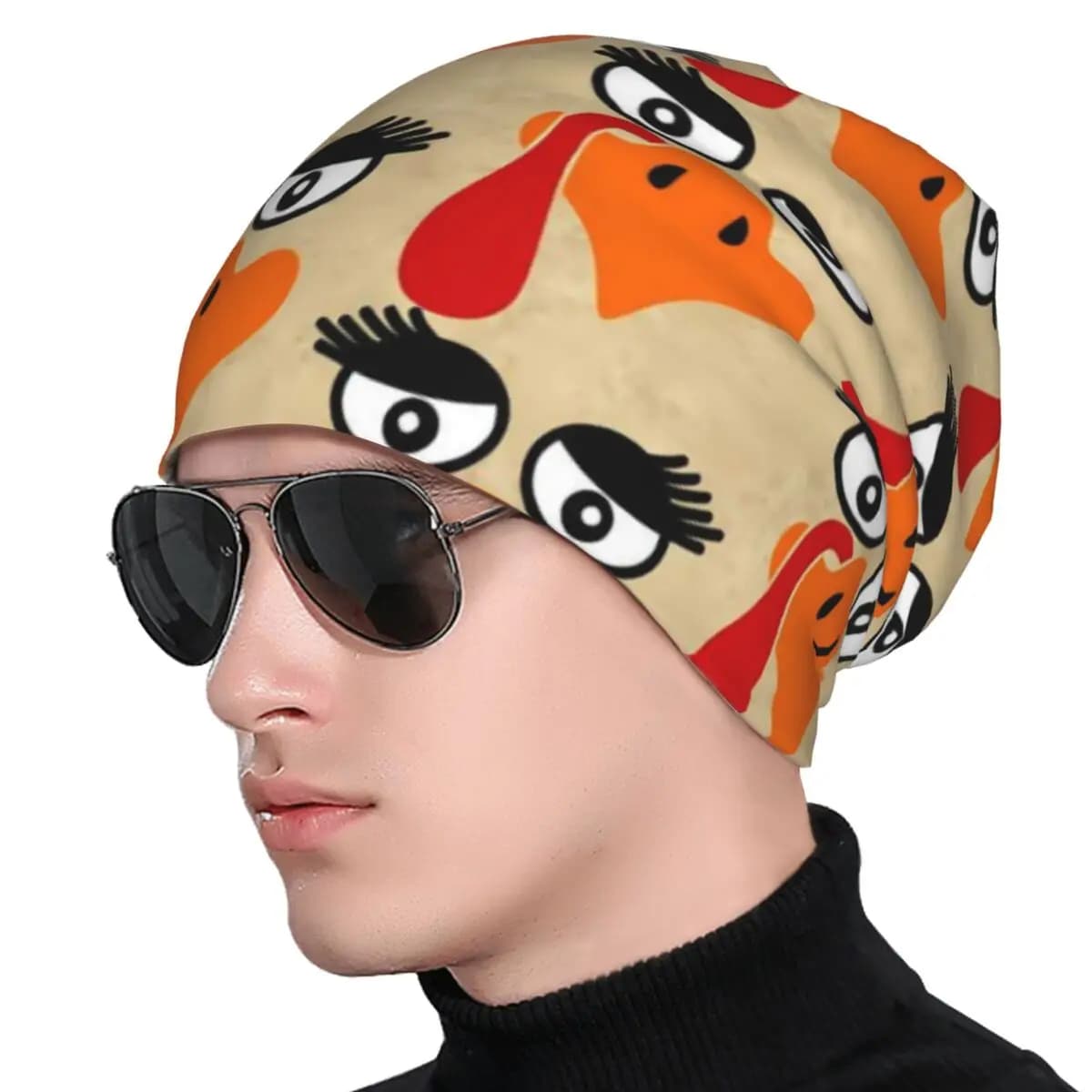 Eyelashs Print Bonnet Hats Turkey Face Knitting Hat Men Women Casual Head Wrap Beanie Hats Spring Kpop Graphic Caps