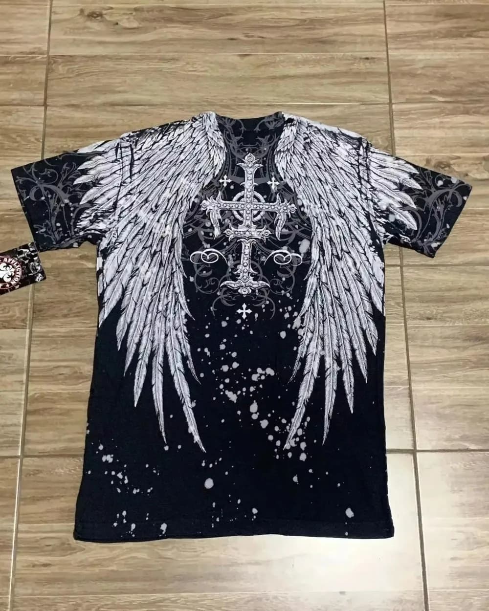 Summer European and American fashion men's breathable and comfortable round neck T-shirt wing cross print outdoor top