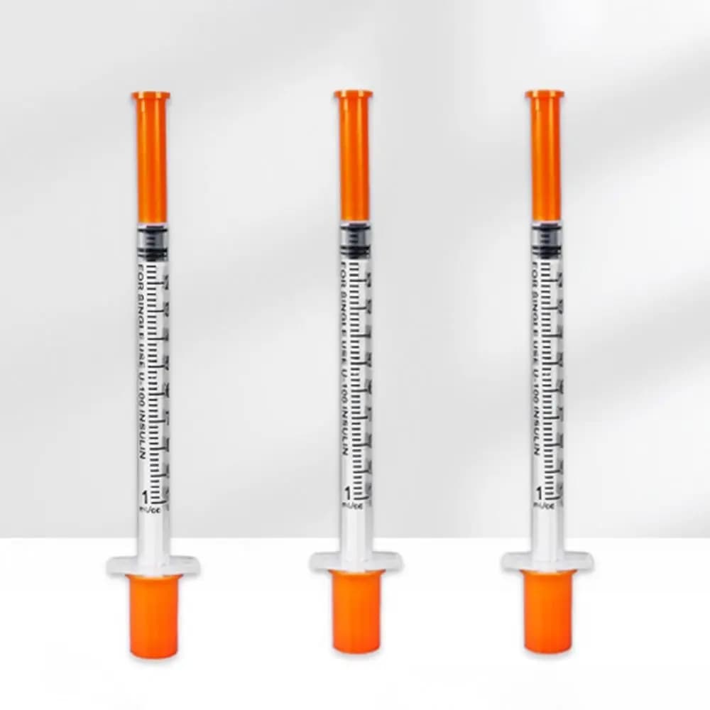 10pcs 1ml Disposable Plastic Veterinary Syringe Orange Cap Sterile Insulin Syringe With Needles For Pet Farm Animal Cat Dog Pig