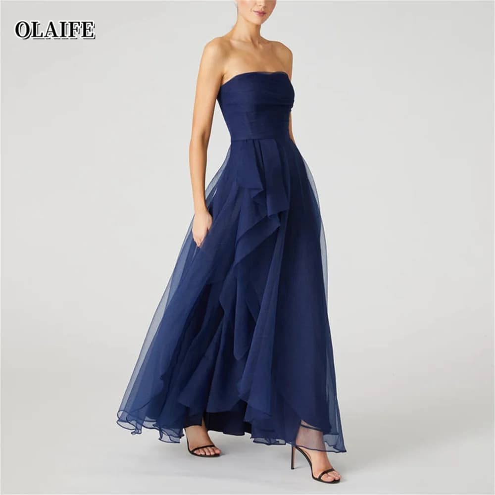 A-Line Princess Strapless Sleeveless Ankle-Length Evening Dress Ruffles vestidos para eventos especial  فساتين حفلة موسيقيةes