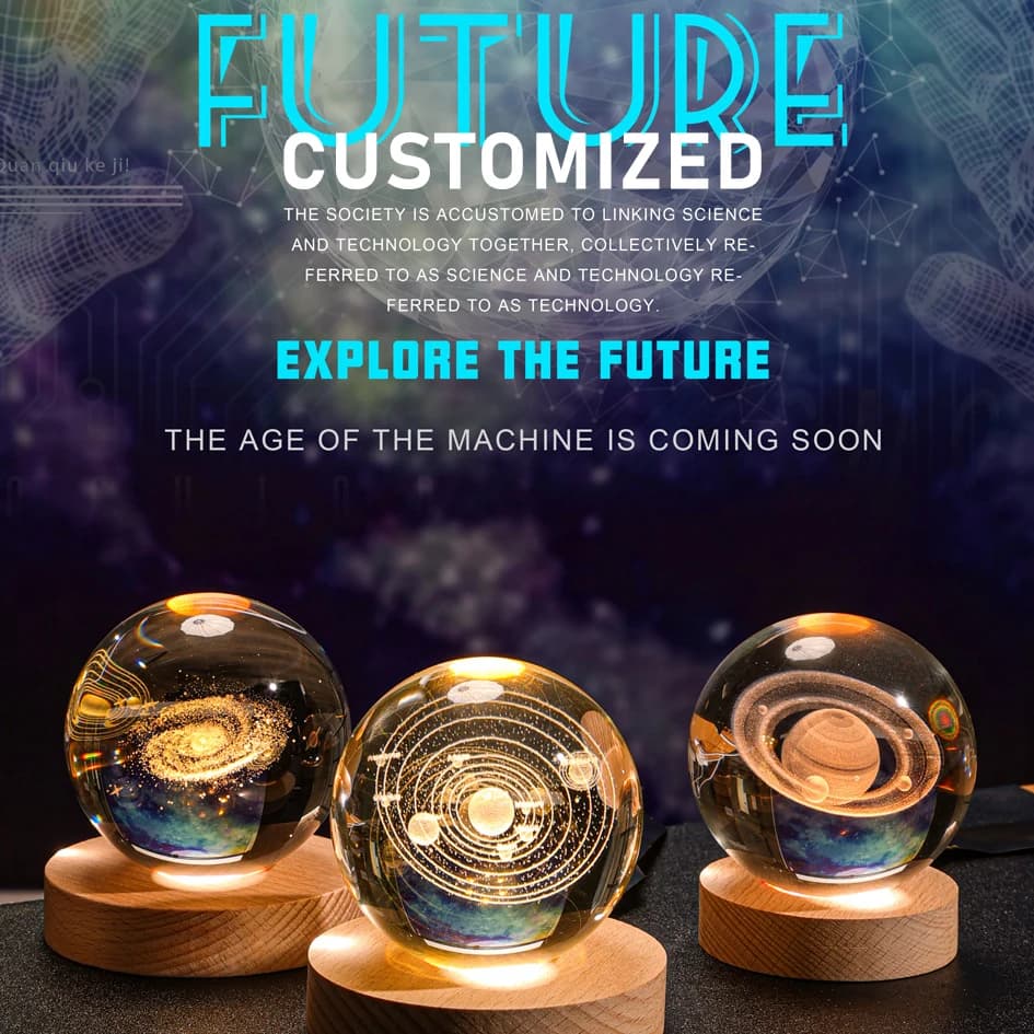 【Customized Link 】Creative Birthday Gifts 6cm Crystal Ball Night Lamp Laser Engraving USB Night Lights Home Bedroom Decroation