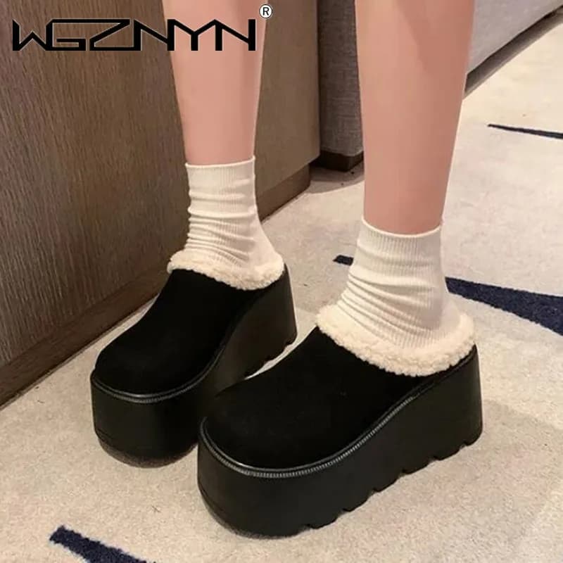 2025 Winter Women Hollow Out Beach Slippers New Ladies Wedge Heels Leather Flip-Flops Woman High Platform Outside Sandals 8CM