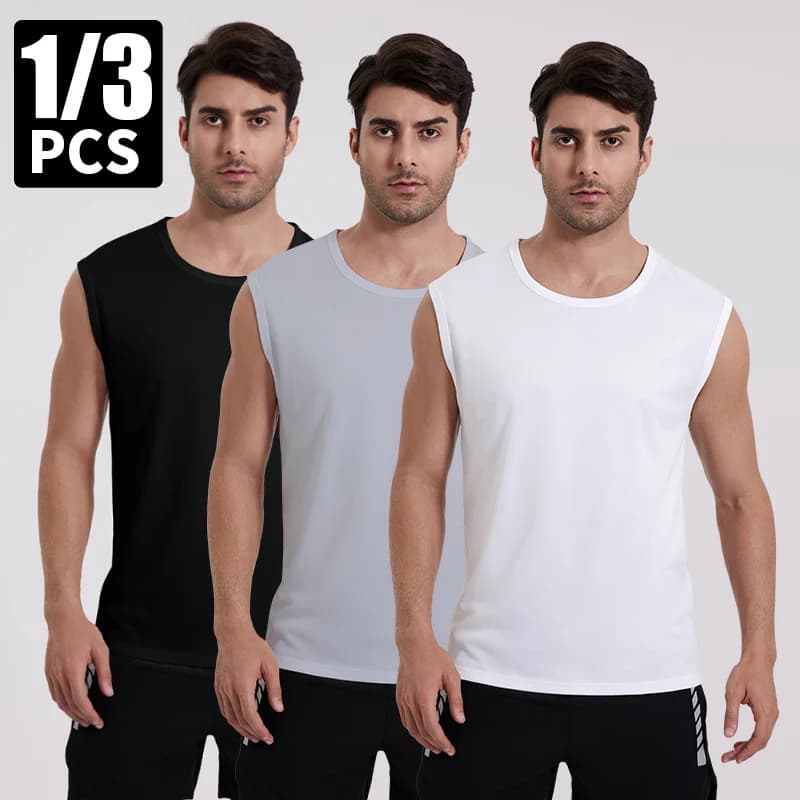 1/3 Pack Europe And America Size Men's Solid Color Quick-drying Sports Sleeveless Vest Young Men's Fitness And Leisure Joker T
