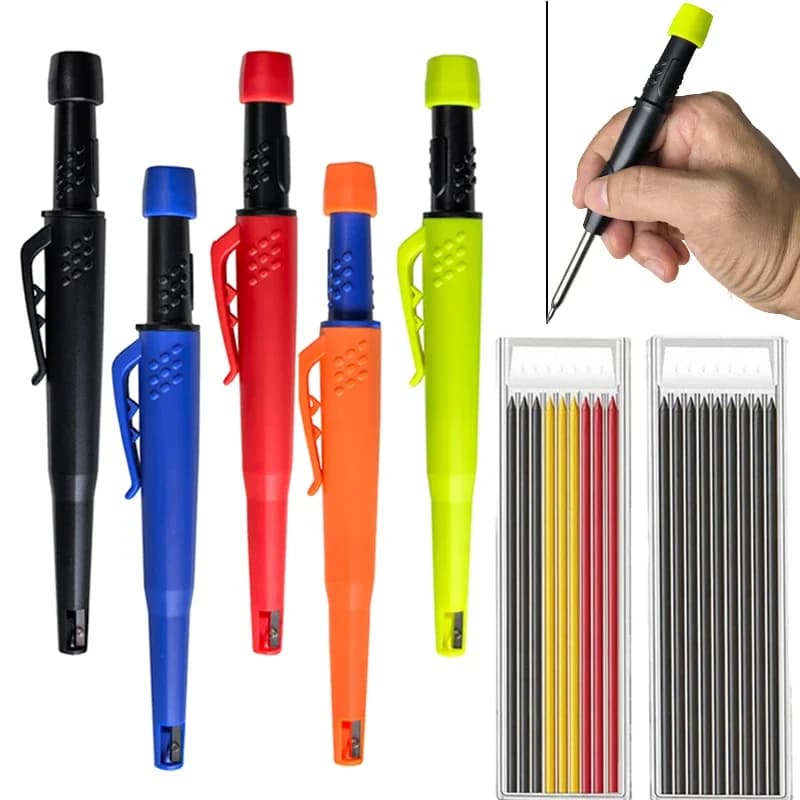 5 Colors 2.8mm Woodworking Mechanical Pencil Comes with Pencil Cap Pencil Sharpener 2B Lead Solid Deep Hole Marking Pen
