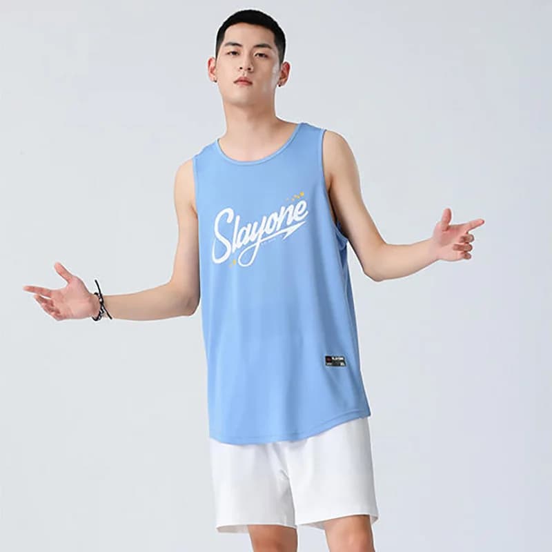 Men's Sports Tank Top Breathable Fitness Sleeveless Jersey Shirt Printed Gym Workout Vest Quick-Dry Basketball Training Singlet