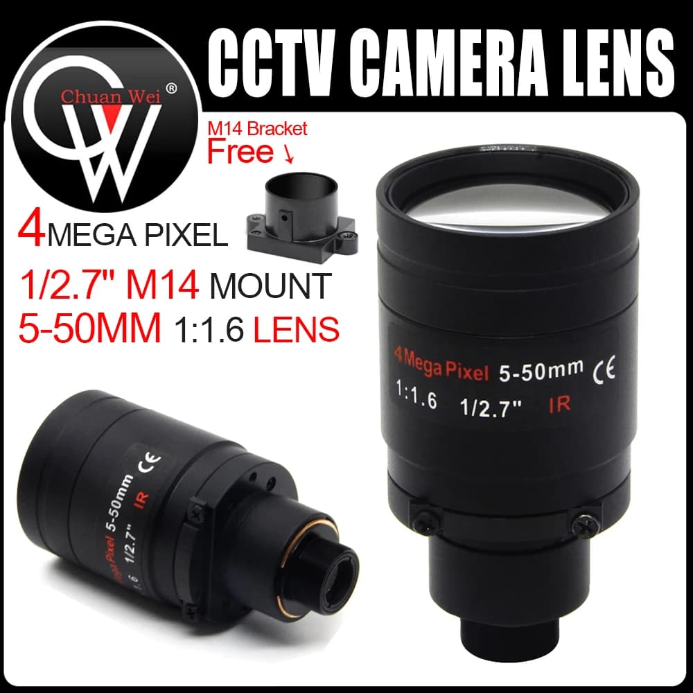 2MP 4MP 5-50mm Lens Varifocal IR Filter M12/D14 Mount CCTV Long Distance View 1/2.7 Inch Manual Focus Zoom For HD IP/AHD Camera