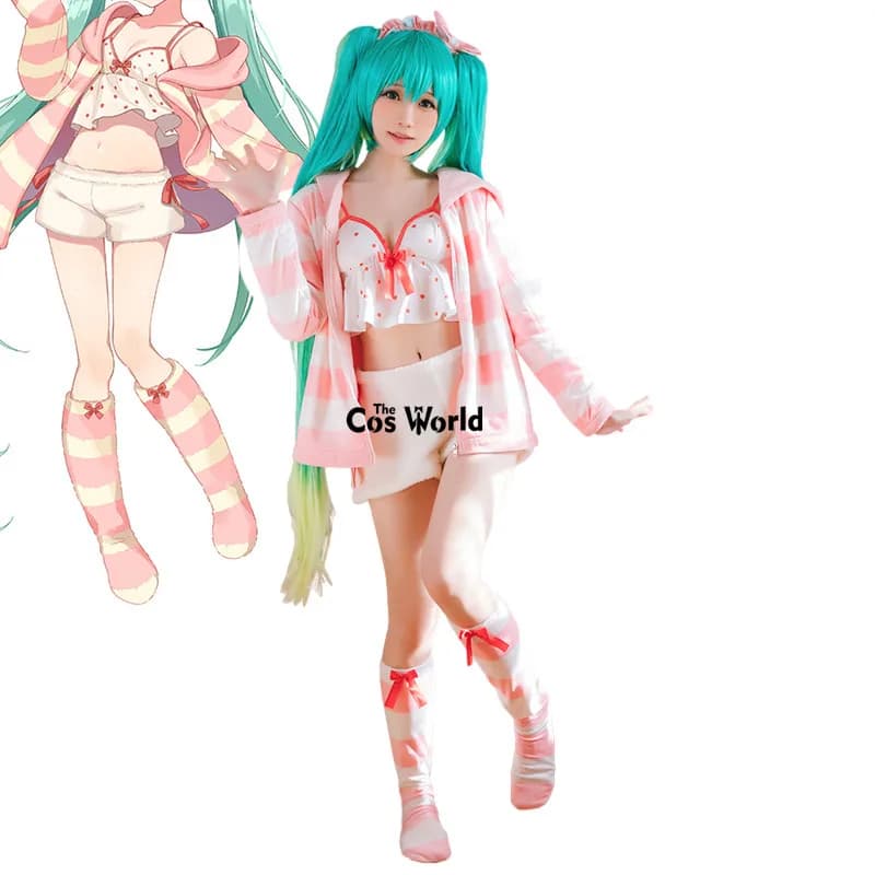 Miku Cute Room Wear Pajamas Sleepwear Outfits Anime Cosplay Costumes