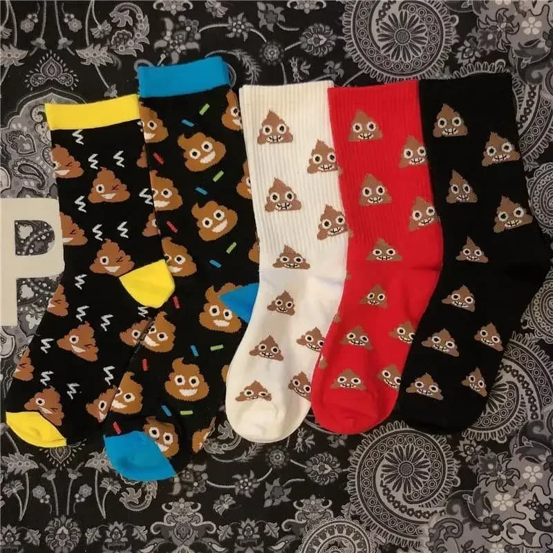 Men's Socks Happy Poop Funny Cute Cartoon Short Tube Harajuku Cotton Socks Lovely Fashion Woman Pulling Poop Socks Wedding Gift