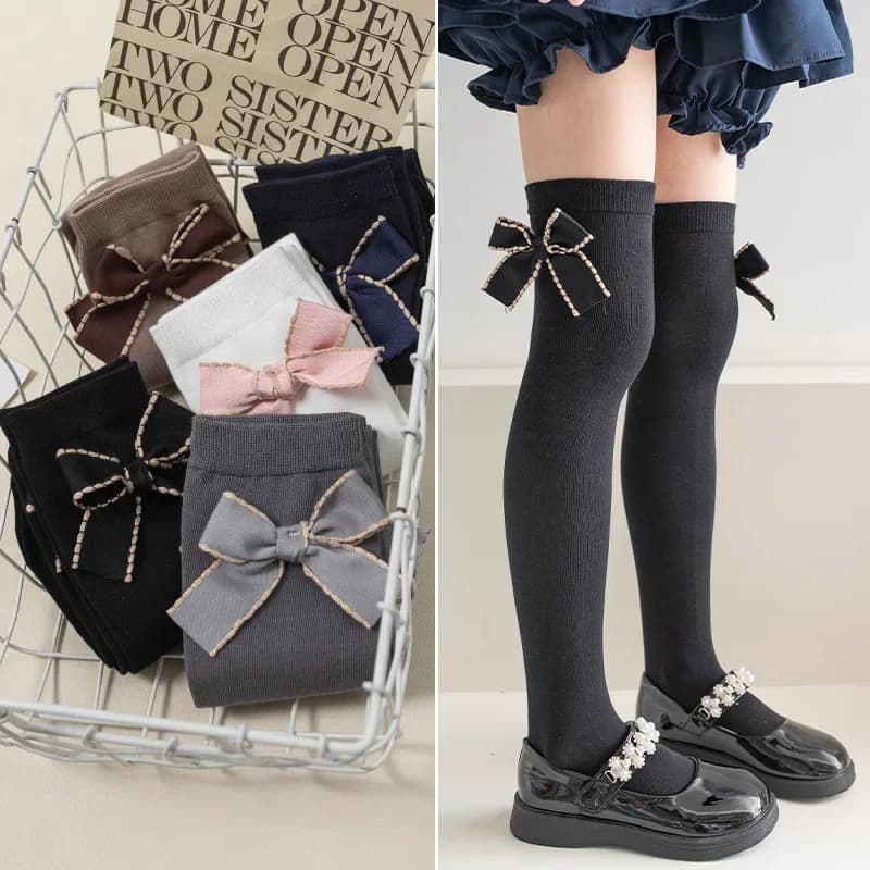 19inch Kids Lace Knee High Socks Hollow Out Soft Cotton Cute Children Girls Thin Mesh Breathable Long Socken For 1-15 Years girl