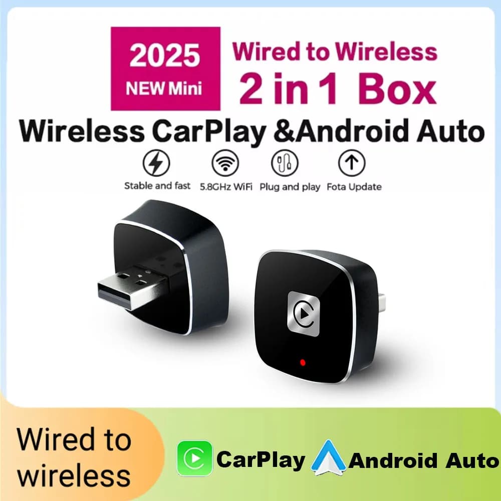 Wireless 2 in1 Carplay Adapter for Android iPhone Auto Wired to Wireless AI Box USB Connection For Volvo Benz Mg Kia Chery VW