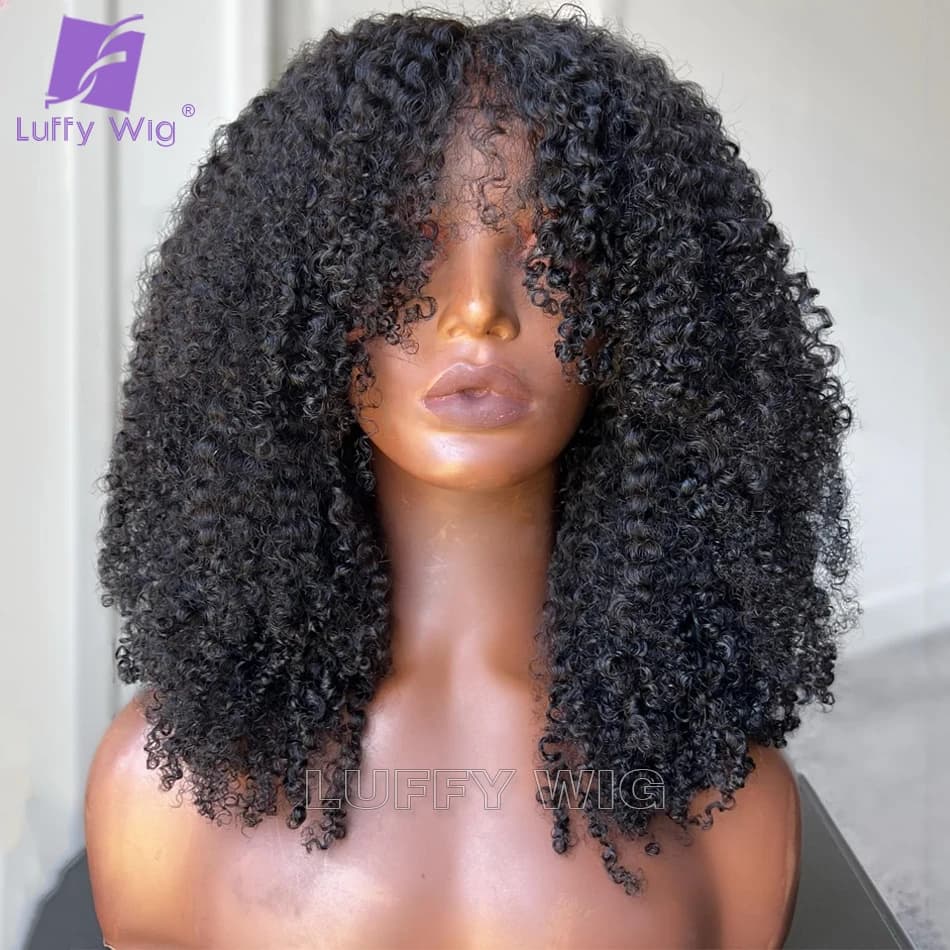 Afro Kinky Curly Hd 360 Lace Frontal Wig Human Hair Pre Plucked Glueless Remy Brazilian 13x6 Lace Front Wig with Bangs for Women