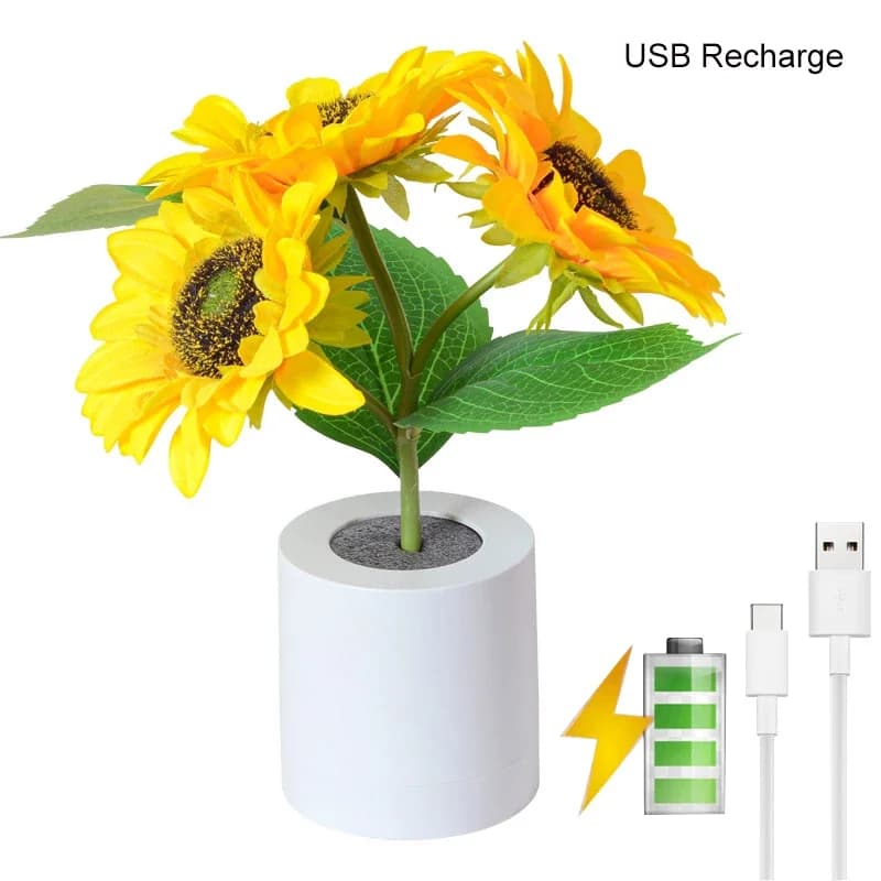 Creative Bedroom Table Lamp USB Rechargeable Artificial Sunflower Home bedside Decor Kids Girlfriend Birthday Gift Night Light