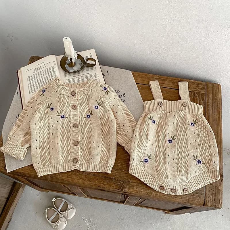 Baby Girl Clothing Set Embroidery Flower Knit Sweaters And Bodysuits Infant Girls Outfit Toddler Sweater Suit