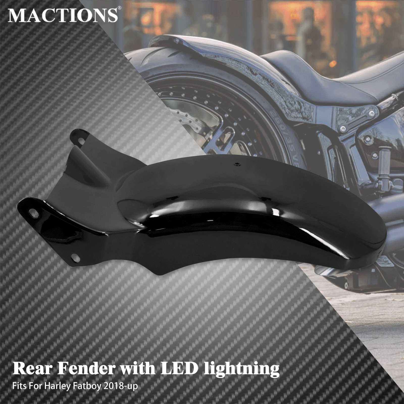 Motorcycle Rear Mudguard With LED Lights Mounting Kit Fender For Harley Softail Breakout Fat Boy FXBRS 2018-2023 Black Mud Guard