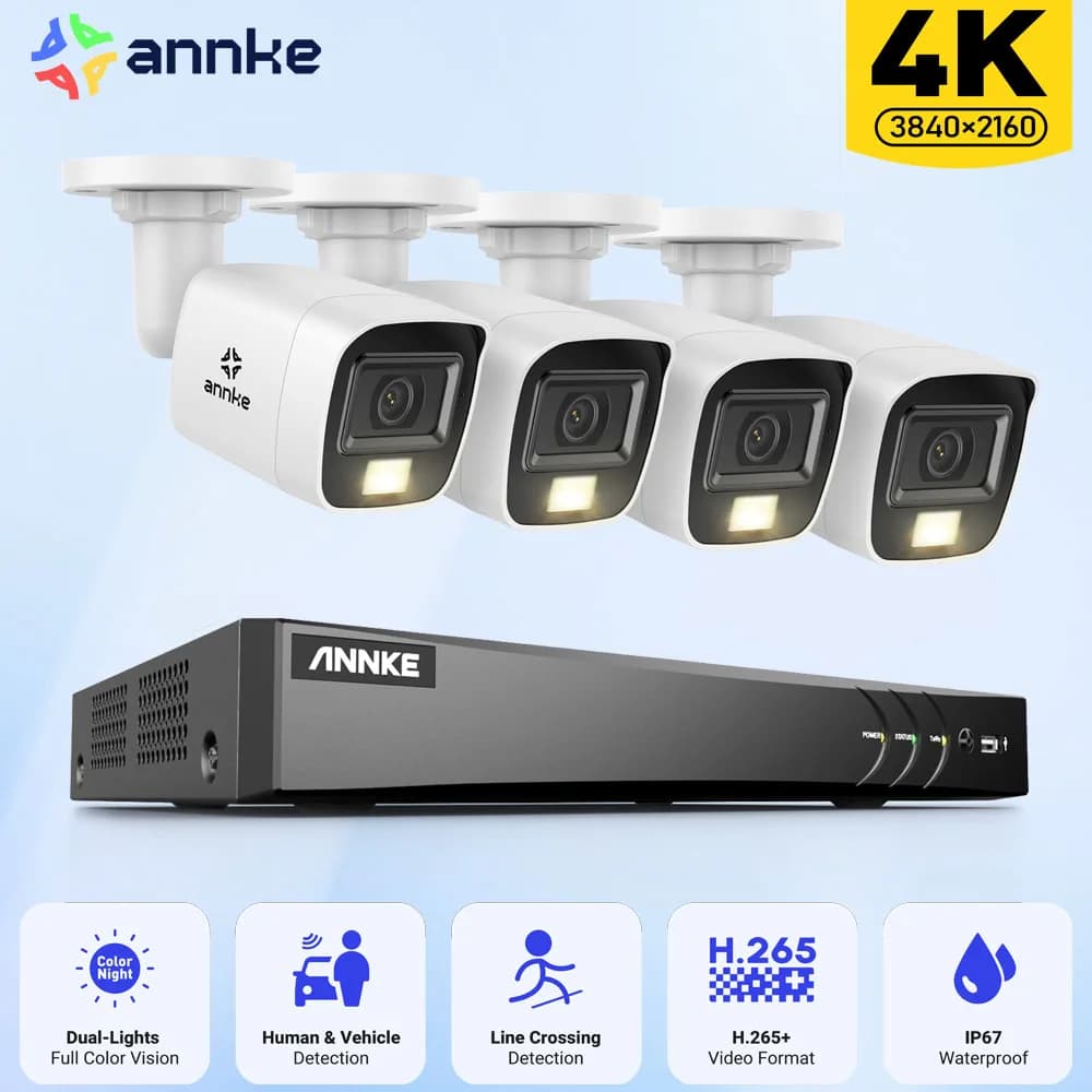 ANNKE 4K Ultra HD Video Surveillance Camera System 8CH 8MP H.265 DVR With 4PCS 8MP Outdoor Weatherproof Security Camera CCTV Kit