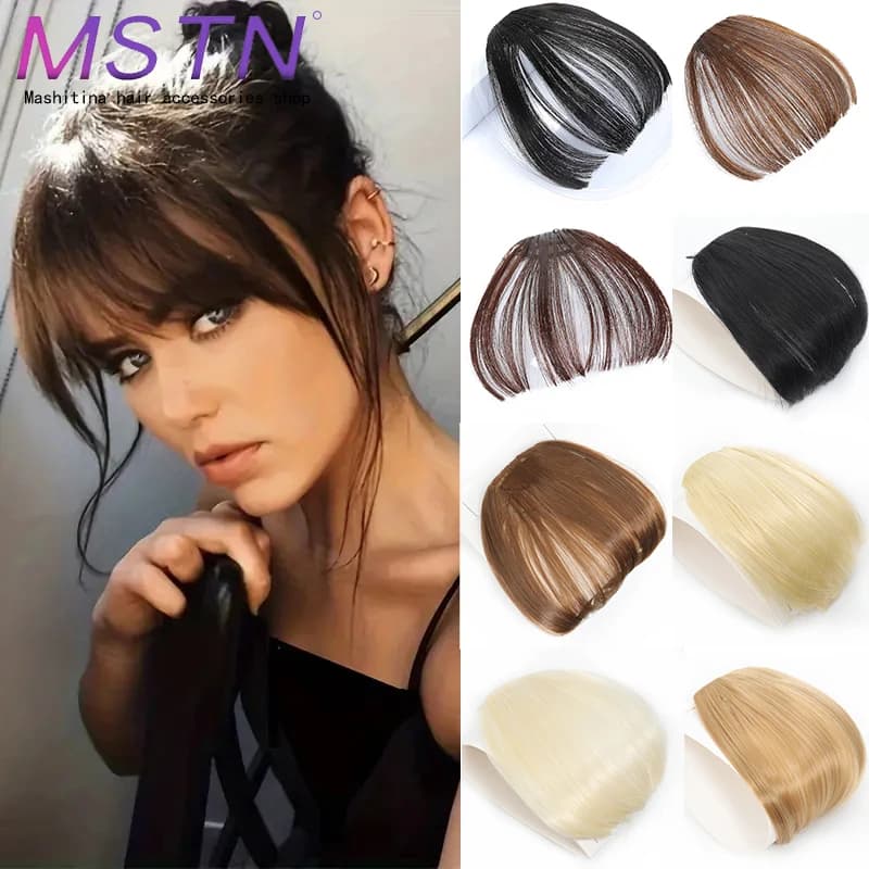 MSTN Synthetic Air Bangs Heat Resistant Hair Clips Women's Natural Short Black Blonde Bangs Hair Extensions With Hair Clips