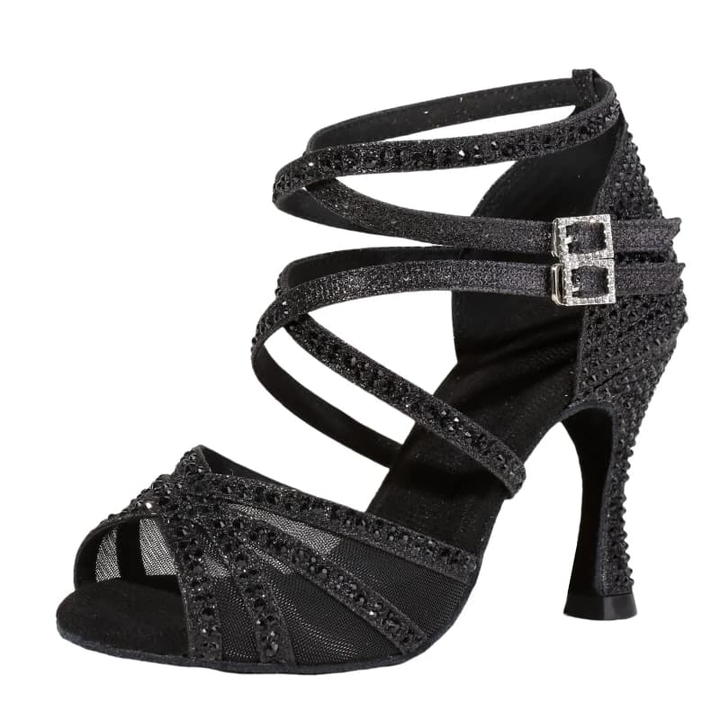 New High Heels Hot Diamond Latin Dance Shoes for Female Adults Black Square Dance Shoes for Female Latin Fashion Soft soled Shoe