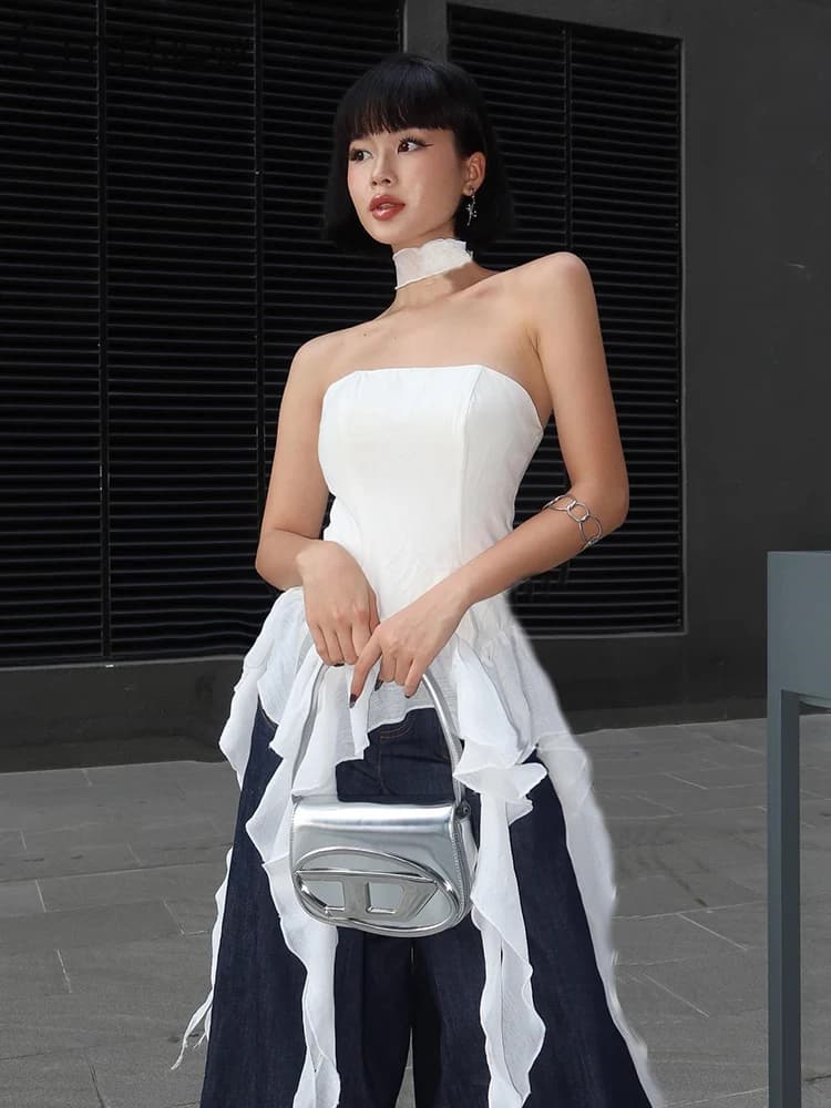 Cutenew Summer Sexy Off-Shoulder Lace Women Crop Top 2023 Casual Strapless Halter Streetwear Fashion Club Party Lady Tank Top