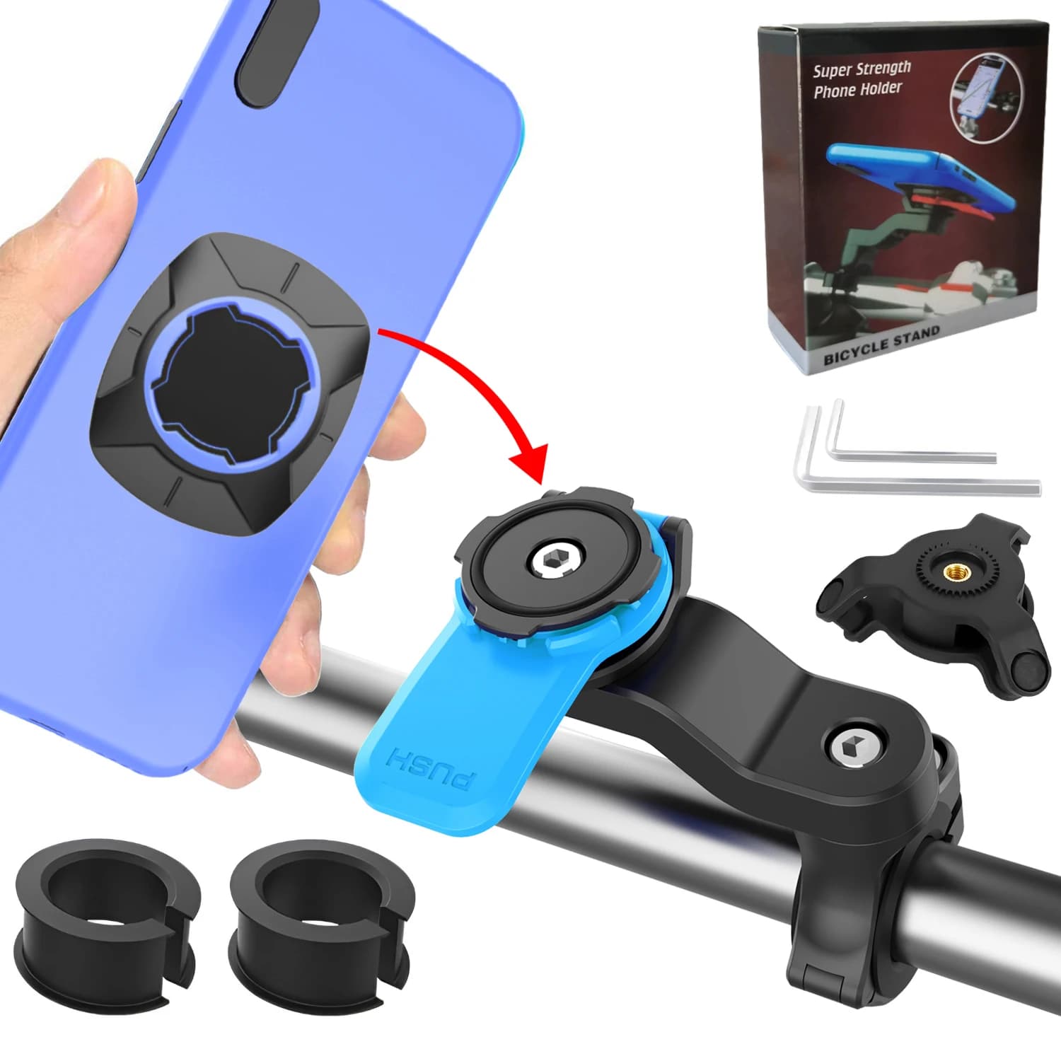 Motorcycle Phone Mount with Vibration Dampener - 360° Handlebar Clamp Fit 4-7" Phones, Shockproof for Road/Touring Bikes