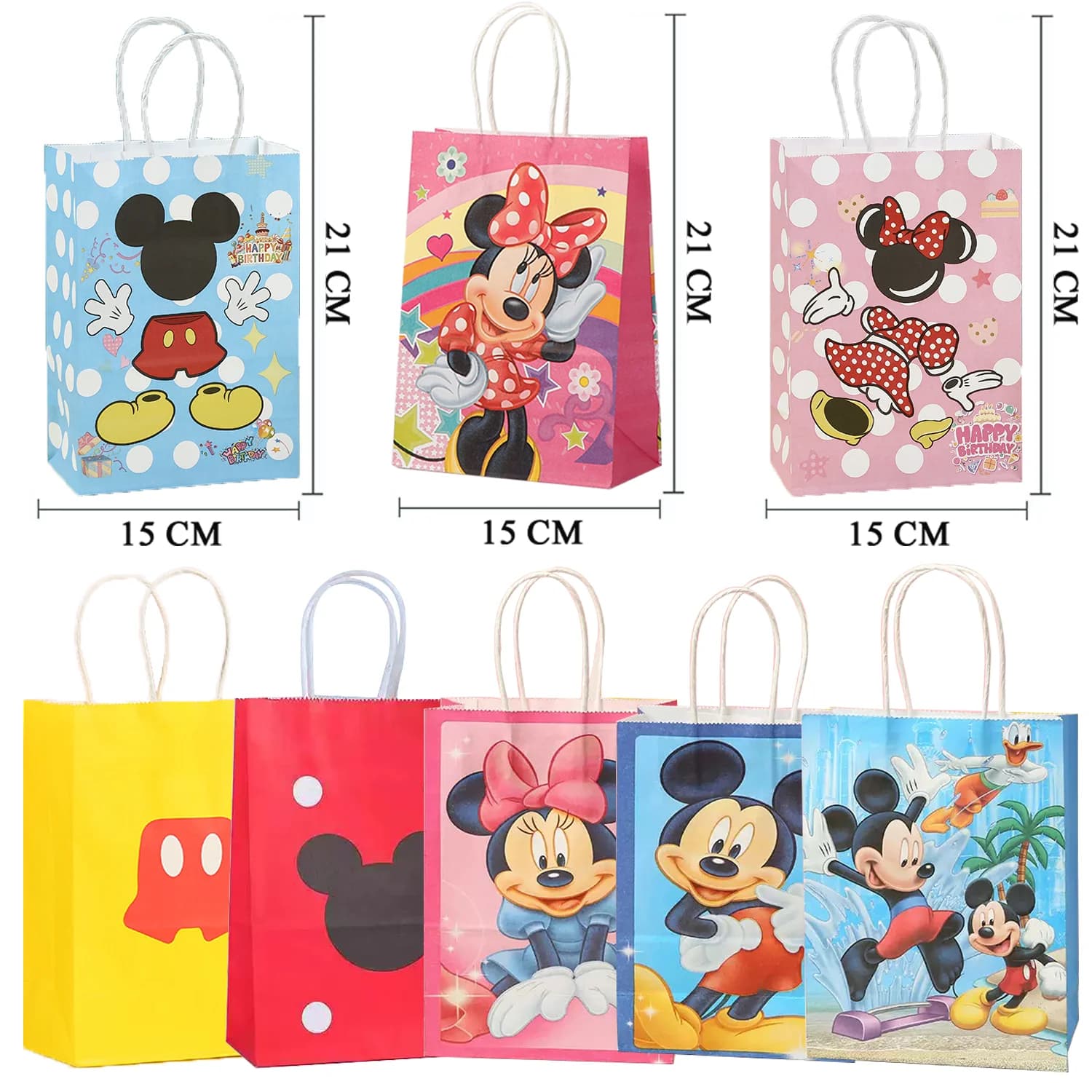 21*15*8cm Disney Mickey Mouse Paper Gift Bag Festival With Handles Baby Shower Candy Bags Kids Minnie Birthday Party Supplies ﻿