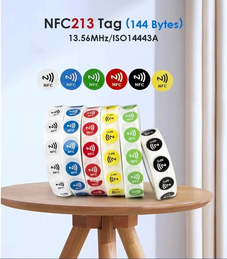 6pcs NFC Ntag213 144 Bytes Wet Tag Stickers 13.56MHz ISO14443A 213 Chip RFID Adhesive Tag Label For NFC Phone 6 Colors
