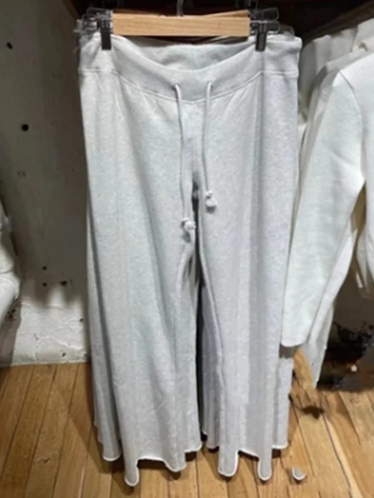 Casual Women Fashion Soft Cotton Drawstring Wide Leg Pants 2023 Summer Vintage Low Waist Solid Color Female Pants Mujer