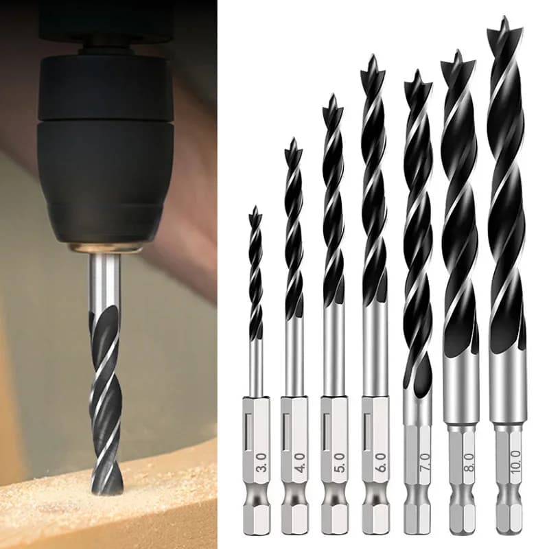 3/5/7PCS 3/4/5/6/7/8/10mm 1/4 Hexagonal Handle Three Pointed Woodworking Drill Bit Set Woodworking Hole Reaming Power Tool