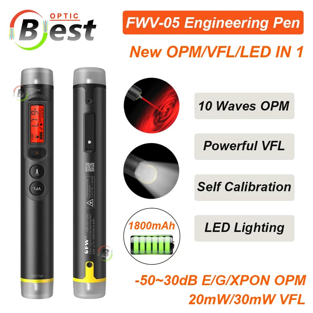 2025 New OFW FWV-05 3 in 1 OPM Rechargeable Optical Power Meter -50~30dBm FTTH with Visual Fault Locator 15/30mw Red Laser