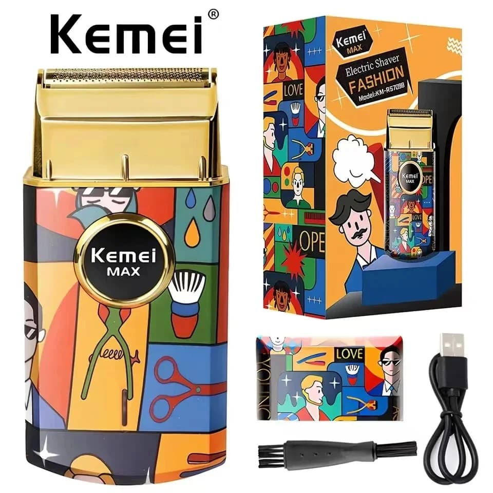Retro Exquisite Graffiti Usb Charging Electric Shaver Kemei Km-Rs7098 Men Gifts Wholesale Single Net Shaver