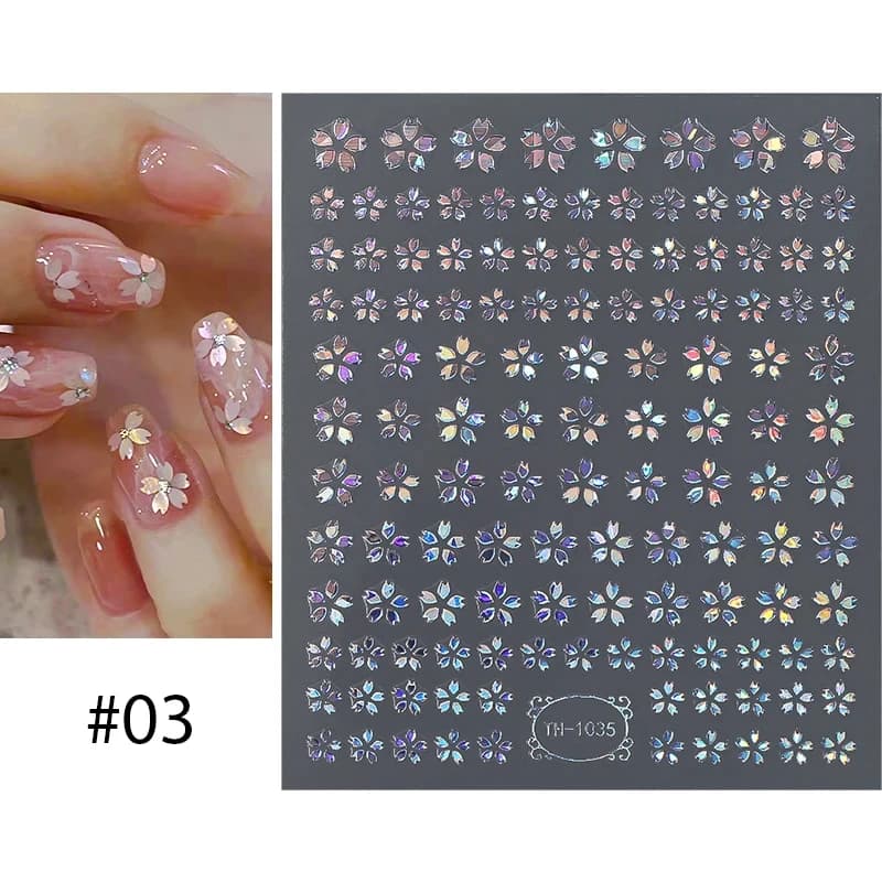 3D Laser Sakura Flower Nail Sticker Aurora Decals Glitter Star Butterfly Floral Adhesive Sliders Cherry Blooming Manicure