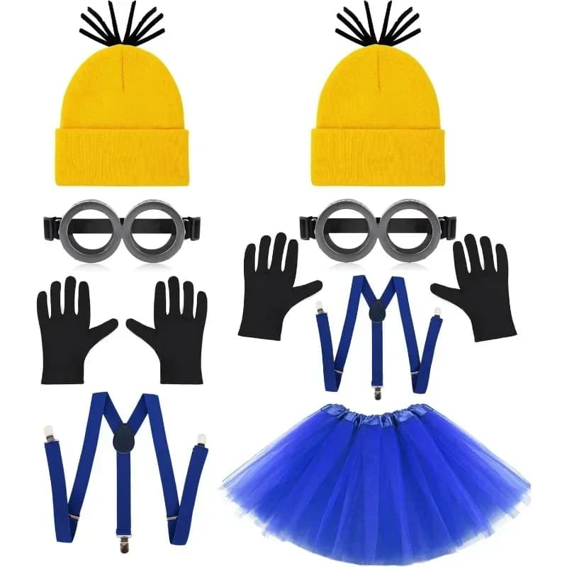 Disfraz disguise Funny Halloween Costume Accessories Adult,Goggles Glasses/Yellow Beanie/Gloves for Men Women Cosplay Party Set
