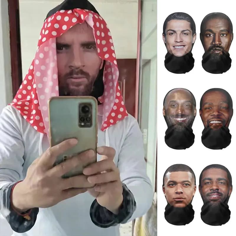 3D Printed Masks Mascara Messi Pattern Realistic Full Face Mesh Masks Party Funny Cosplay Props ﻿Balaclava Headcovers