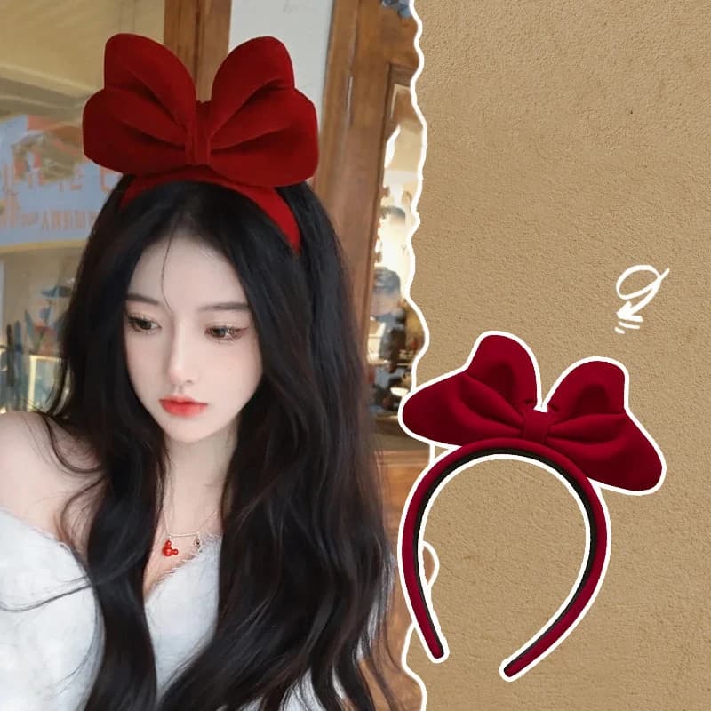 Fashion Sweet Versatile Big Bow Red Headband Elegant Temperament Headband For Women Girls Creative Cute Hair Accessories Gifts