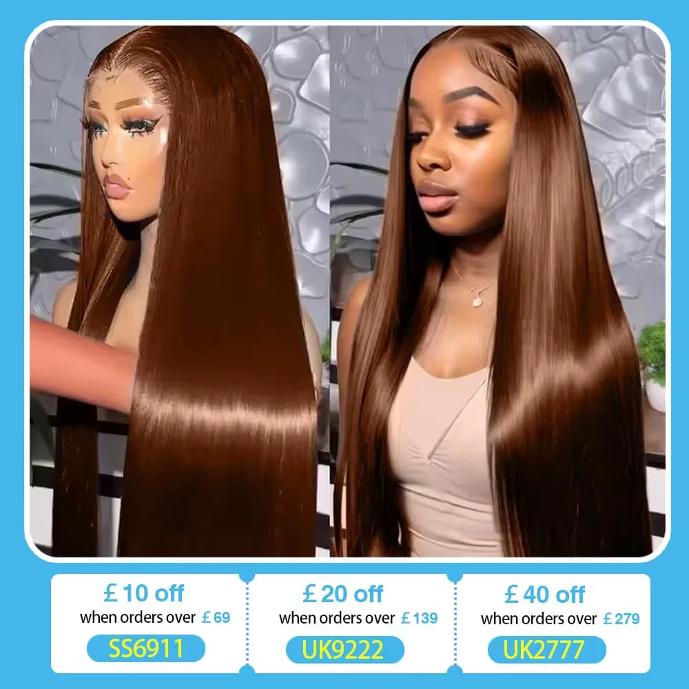 36 46 Inches Chocolate Brown #4 Colored 13x4 13x6 HD Lace Frontal Wig Front Long Straight Human Hair Wigs Pre-Plucked For Women