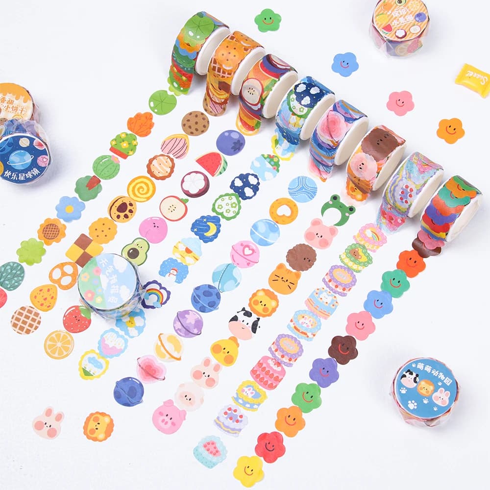 100 Pcs/pack Kawaii Fruit Animals Dot Washi Stickers Tearable Sticky Paper Notebook Decorative Stickers